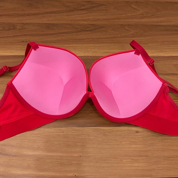 PINK Victoria's Secret Smooth Red Love Pink Push Up Bra Size 34DD - Picture 3 of 10